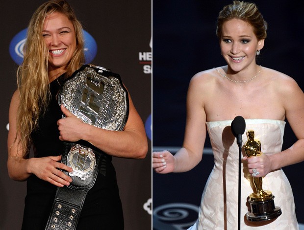 Montagem - UFC - Ronda Rousey e atriz Jennifer Lawrence (Foto: Editoria de Arte)