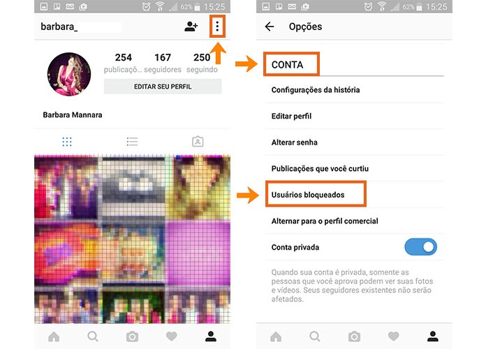 Encontre a lista de pessoas bloqueadas no seu perfil do Instagram (Foto: Reprodução/Gabrielle Lancellotti) Encontre a lista de pessoas bloqueadas no seu perfil do Instagram (Foto: Reprodução/Gabrielle Lancellotti)