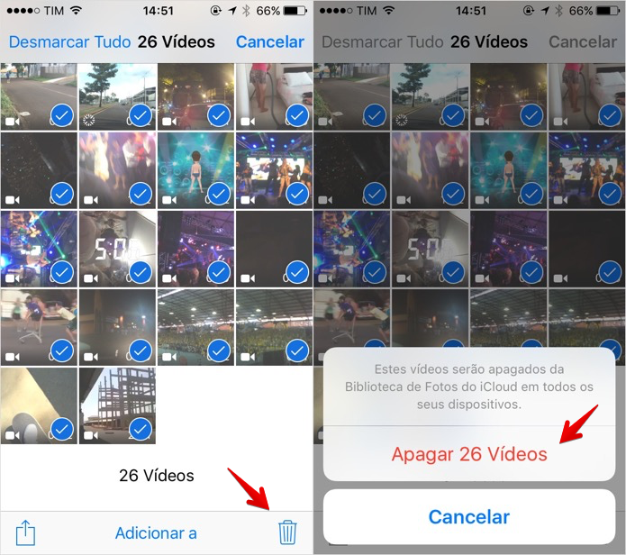 Apagando todos os vídeos do celular de uma vez (Foto: Reprodução/Helito Bijora)