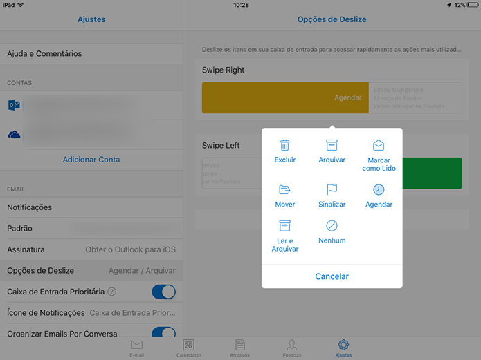 Outlook para iOS traz diversas opções para ações rápidas de deslizes (Foto: Reprodução/Elson de Souza)