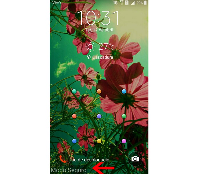 O sistema do Android foi inicializado em modo de segurança. Para voltar ao normal basta reiniciar o dispositivo (Foto: Reprodução/Aline Batista) O sistema do Android foi inicializado em modo de segurança. Para voltar ao normal basta reiniciar o dispositivo (Foto: Reprodução/Aline Batista)