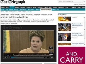 Reportagem destaca protestos no Brasil e discurso da presidente Dilma (Foto: Reprodução)