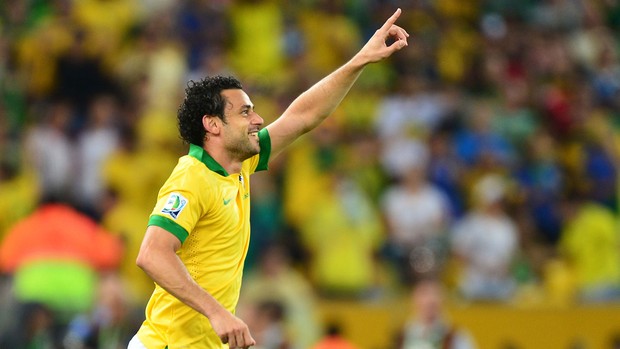fred comemora, Brasil x Espanha (Foto: Marcos Ribolli)