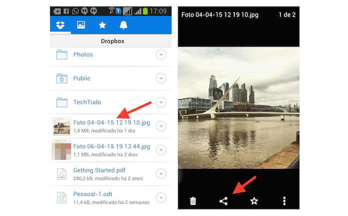 Acessando a ferramenta de compartilhamento do Dropbox no Android (Foto: Reprodução/Marvin Costa)