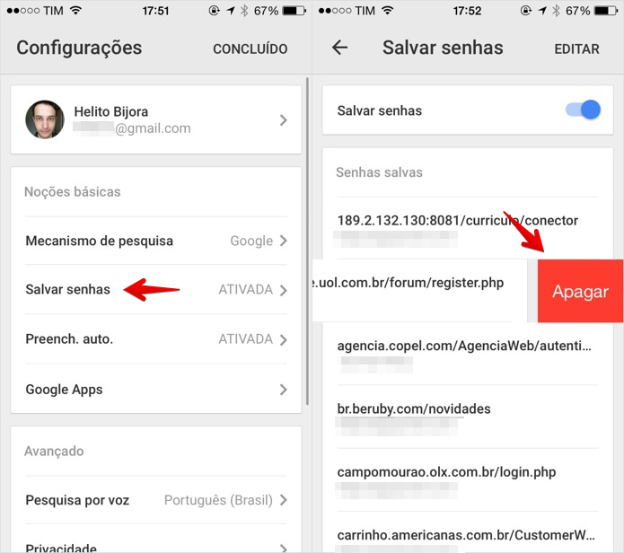 Apagando senha salva pelo Chrome (Foto: Reprodução/Helito Bijora)