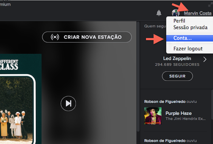 Acessando sua conta no Spotify (Foto: Reprodução/Marvin Costa)