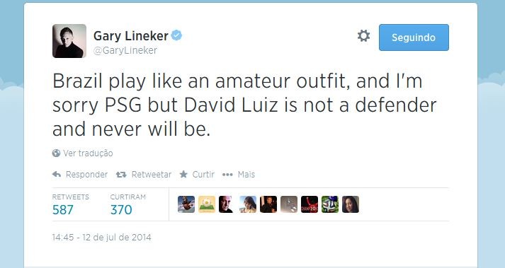 Gary Lineker critica o futebol brasileiro