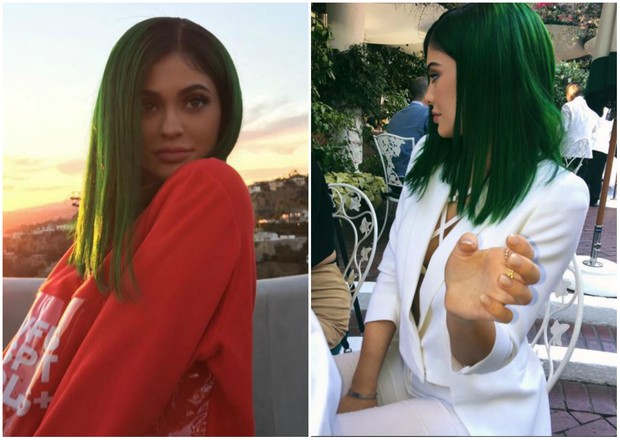Kylie Jenner com novo visual, de cabelos verdes (Foto: Reprodução/Instagram)