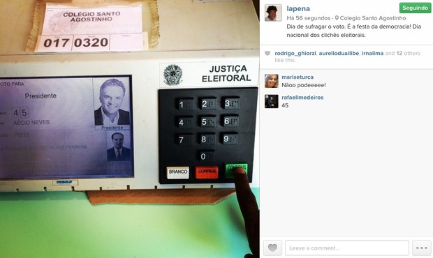 Hélio de La Peña mostra foto de urna eleitoral (Foto: Reprodução/Instagram)
