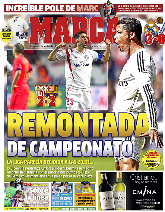 Capa do jornal Marca no domingo