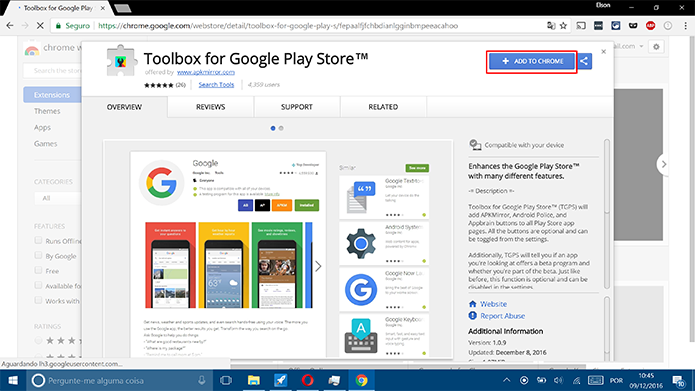Adicione complemento Toolbox for Google Play Store no Chrome (Foto: Reprodução/Elson de Souza)