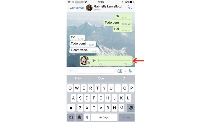 Áudio do WhatsApp ainda não ouvido no app para iOS (Foto: Reprodução/Anna Kellen Bull)