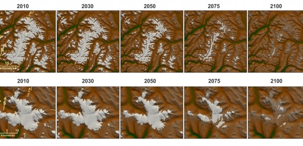 A sequência é uma simulação de como duas geleiras no Canadá podem evoluir até o fim do século (Foto: Divulgação)