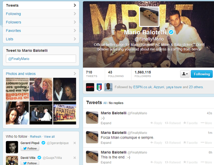Balotelli escreve mensagem enigmática no Twitter (Foto: Reprodução / Twitter)