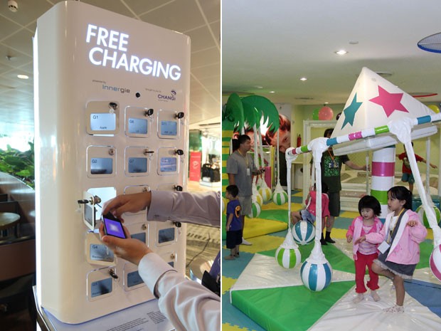Carregador de baterias e área infantil do aeroporto de Changi, na Cingapura, eleito o melhor do mundo em 2013 (Foto: Divulgação/Changi Airport Group)