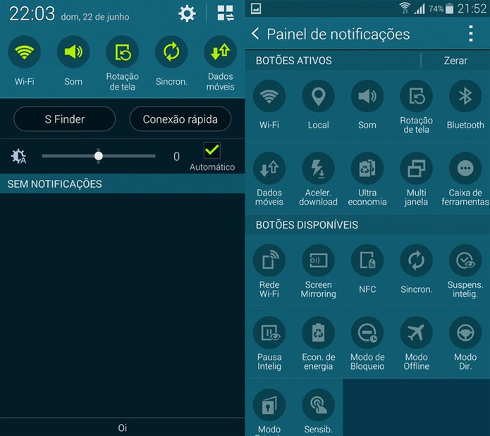 Configuração da central de notificações do Galaxy S5 (Foto: Reprodução) Configuração da central de notificações do Galaxy S5 (Foto: Reprodução)