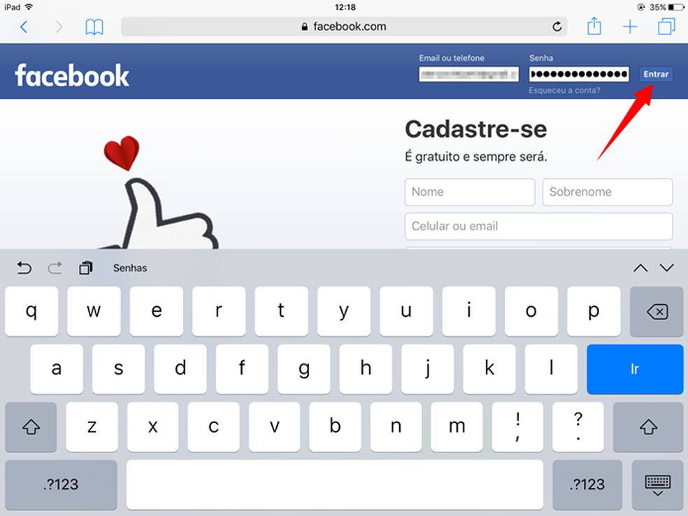 Entre com seu login e senha em qualquer rede social pelo Safari no iPhone ou iPad (Foto: Reprodução/Felipe Alencar)