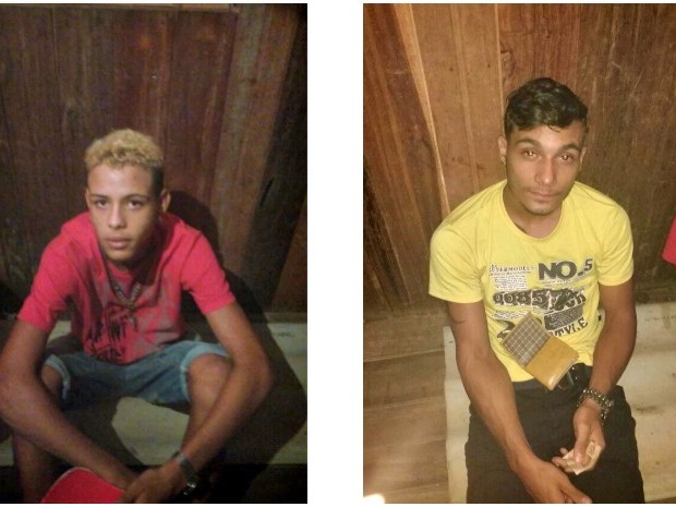 Richard Rodrigues, de 16 anos, (de camisa vermelha) e Lucas Dennedy Freire de Souza, de 20 anos, (camisa amarela) foram fotografados em cativeiro por membros de facção antes de serem decaptados (Foto: Divulgação/Polícia Civil )