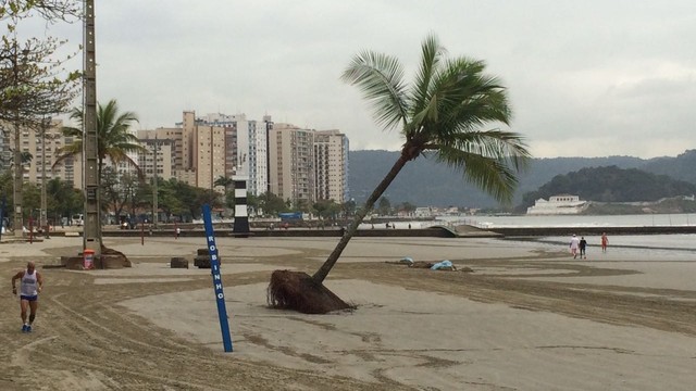 Ressaca atinge praia em Santos (Foto: Solange Freitas)