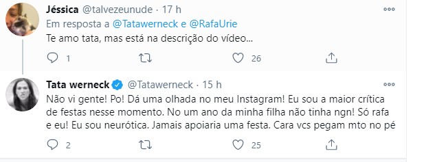 Tatá Werneck se defende de críticas após curtir vídeo (Foto: Reprodução/Twitter) Tatá Werneck se defende de críticas após curtir vídeo (Foto: Reprodução/Twitter)