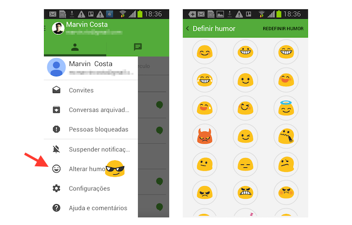 Definindo o humor no status de usuário do Hangouts no Android (Foto: Reprodução/Marvin Costa)