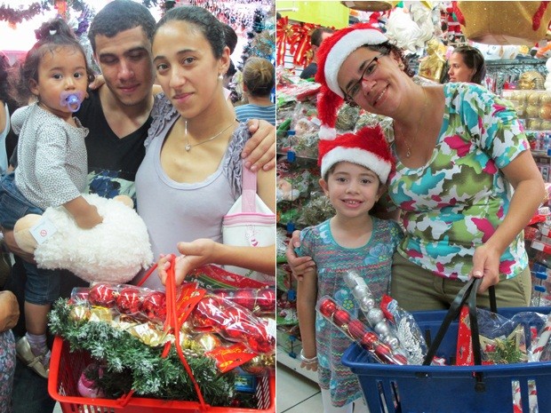 Luana levou a filhinha para fazer suas compras; Letícia, de 5 anos, também foi com a mãe e já entrou no espírito do Natal com seu gorro de Papai Noel (Foto: Mariana Palma/G1)