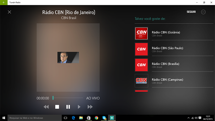TuneIn traz diversas rádios do Brasil e do mundo para o Windows 10 (Foto: Reprodução/Elson de Souza)