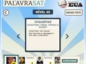 No jogo 'Estudar nos EUA', disponível no Facebook, estudantes podem praticar trechos do SAT e comparar seus resultados com o de amigos (Foto: Reprodução) No jogo 'Estudar nos EUA', disponível no Facebook, estudantes podem praticar trechos do SAT e comparar seus resultados com o de amigos (Foto: Reprodução)