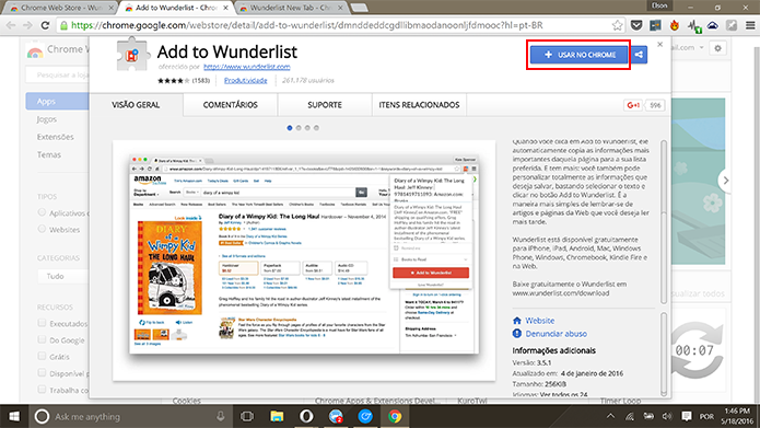 Usuário deve adicionar Add to Wunderlist para criar tarefas no aplicativo (Foto: Reprodução/Elson de Souza)