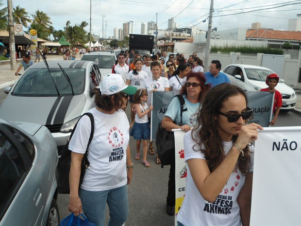 Ativistas de defesa dos animais ocuparam a orla de João Pessoa neste domingo (Foto: Adonai Golombko/Arquivo Pessoa)