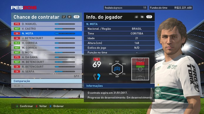 Mota é o pior do setor ofensivo do Coritiba em PES 2016 (Foto: Reprodução/Murilo Molina)