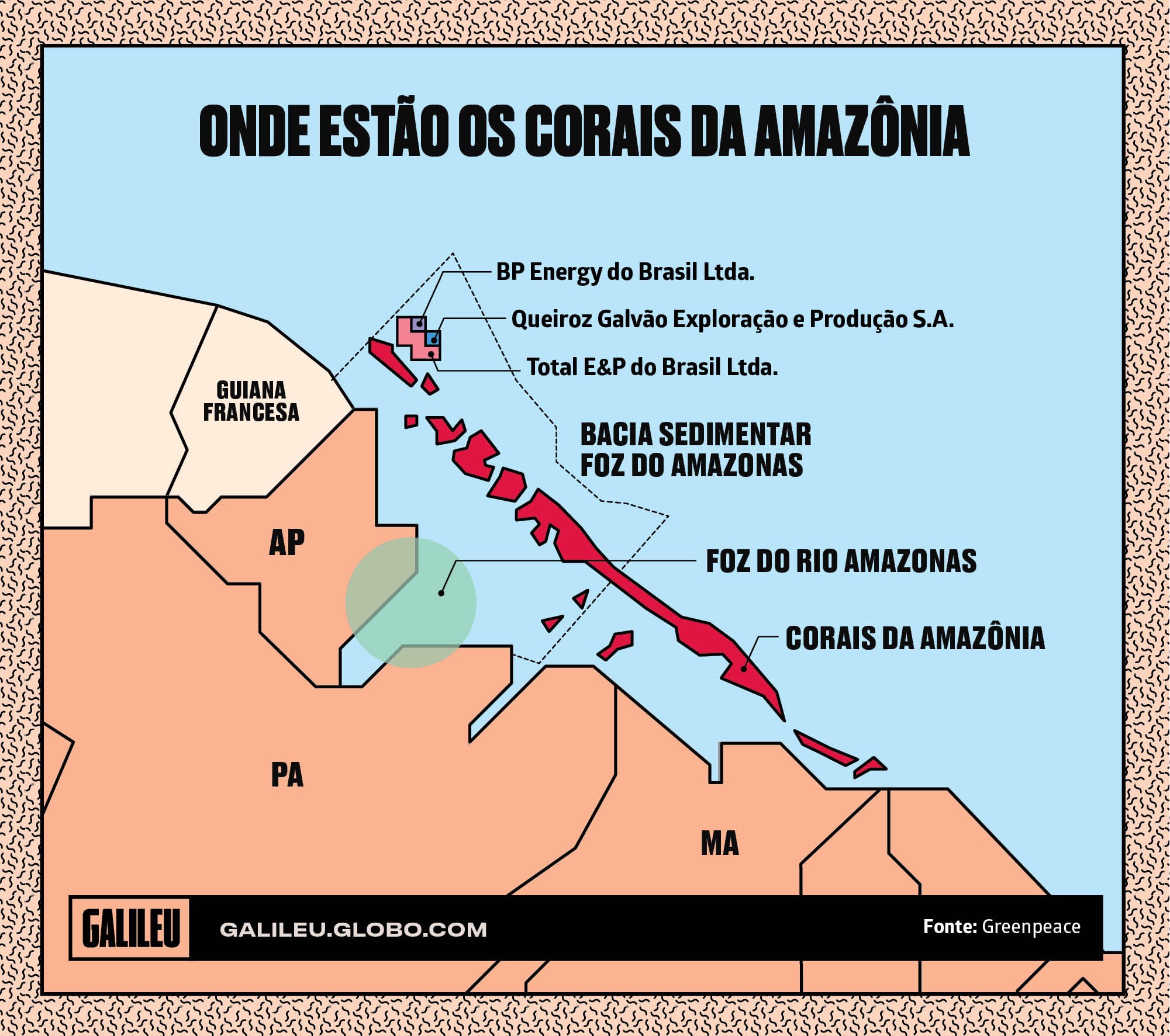 Mapa da região onde ficam os Corais da Amazônia (Foto: Galileu)