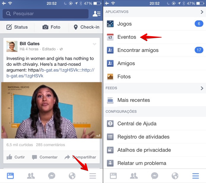 Acessando eventos do Facebook no iOS (Foto: Reprodução/Helito Bijora) 