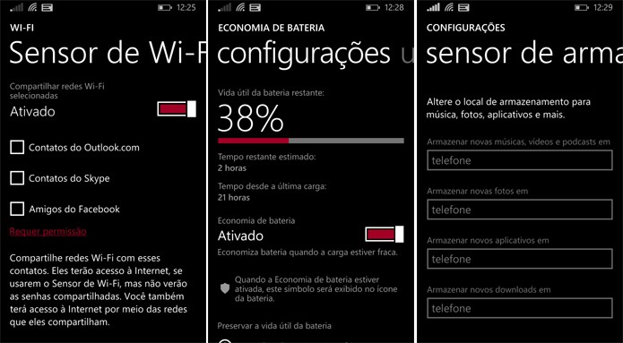Windows Phone 8.1 ganhou aplicativos com controle avançado de Wi-Fi, bateria, armazenamento, internet móvel e outros (Foto: Reprodução/Elson de Souza)