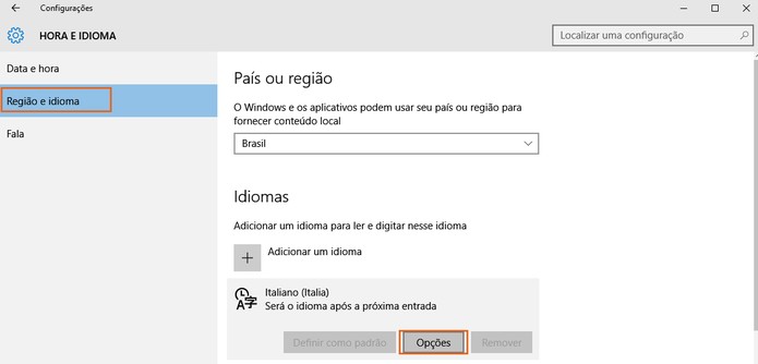 Em idioma Italiano selecione o botão de Opções (Foto: Reprodução/Barbara Mannara)