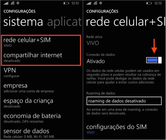 Caso necessário, ative a rede de dados (Foto: Reprodução/Helito Bijora)