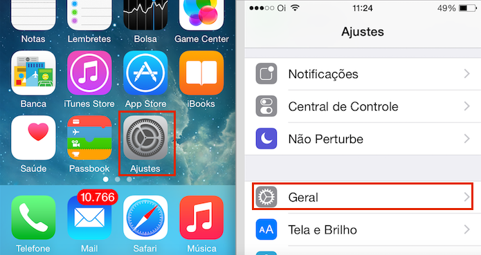 Acessando a opção Geral nos Ajustes do iOS (Foto: reprodução/Edivaldo Brito)