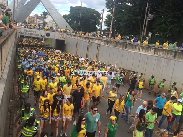 Manifestantes fazem ato e pedem o impeachment de Dilma, em Goiânia, Goiás (Foto: Murillo Velasco/G1)
