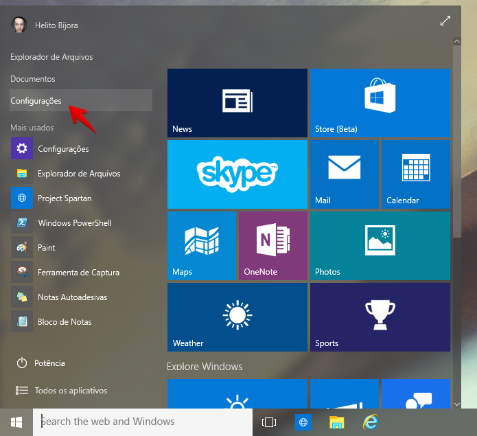 Acesse as configurações do Windows 10 (Foto: Reprodução/Helito Bijora)