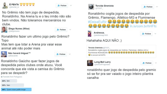 Twitter Grêmio Ronaldinho Gaúcho R10 tweets (Foto: Reprodução)