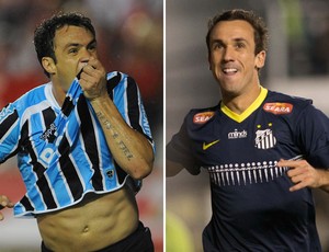 Kleber e Thiago Ribeiro Grêmio x Santos (Foto: Montagem sobre foto da Agência Estado)