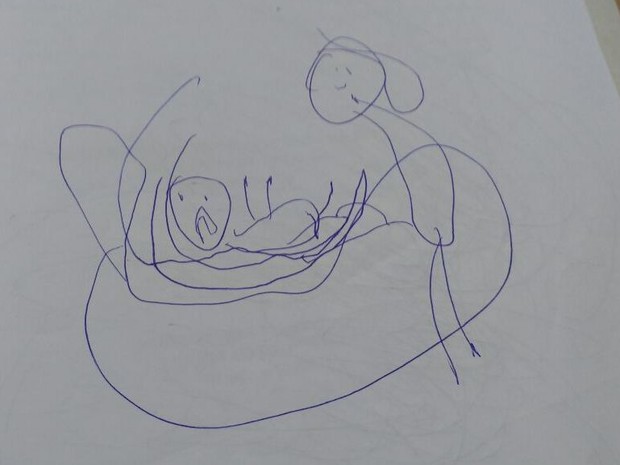 Outro desenho feito pela menina de cinco anos (Foto: Michelly Oda/G1)