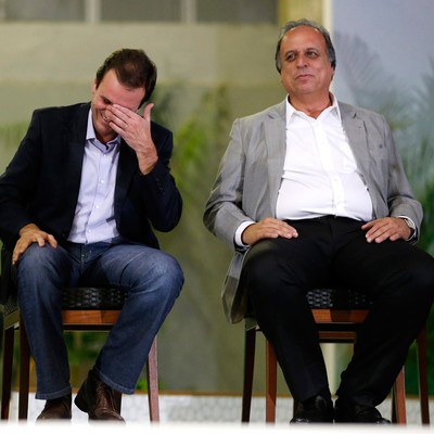 Jerome Valcke, Eduardo Paes e Pezão IBC (Foto: Reuters)