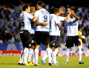 Grêmio comemora vitória sobre o Barcelona-Equ (Foto: Lucas Uebel / Site Oficial do Grêmio)