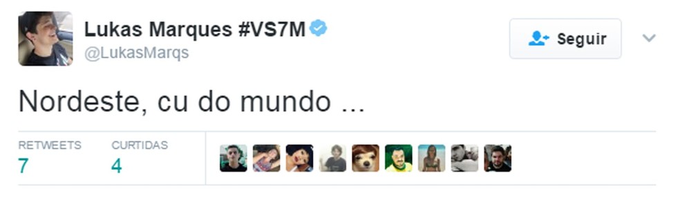 Postagem de Lukas Marques sobre o Nordeste (Foto: Reprodução/Twitter)