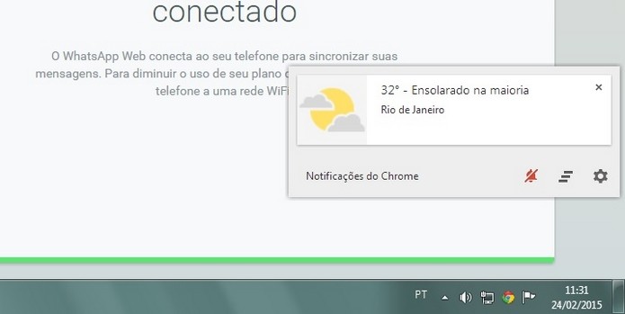 Botão Não perturbe, da Central de Notificações do Chrome, ativo (Foto: Reprodução/ Raquel Freire)