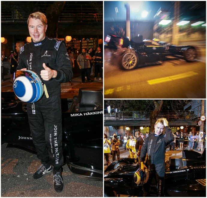 Mika Hakkinen em filmagem nas ruas de São Paulo (Foto: Raphael Castello/AgNews)