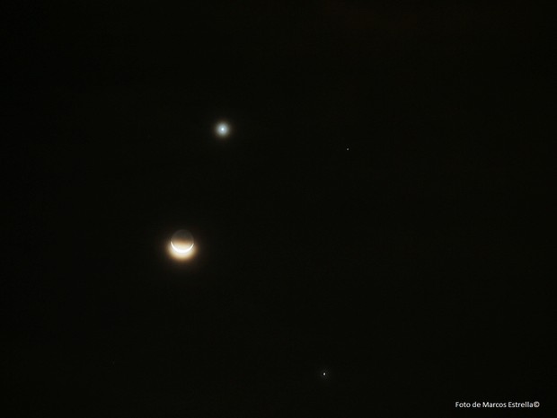 Lua, Júpiter, Vênus e a estrela Régulo formaram uma cruz no céu do Rio (Foto: Marcos Estrella / Globo)