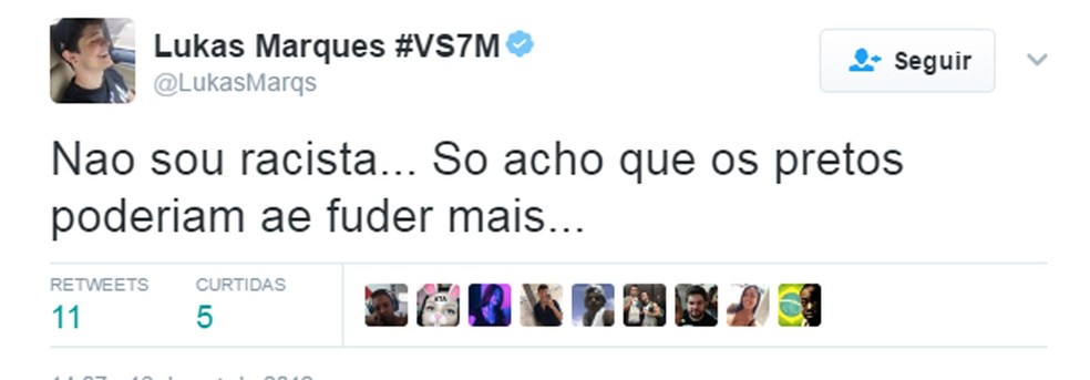 Lukas Marques faz postagem sobre racismo (Foto: Reprodução/Twitter)