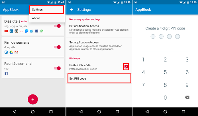 Use um PIN para proteger o AppBlock (Foto: Reprodução/Paulo Alves)
